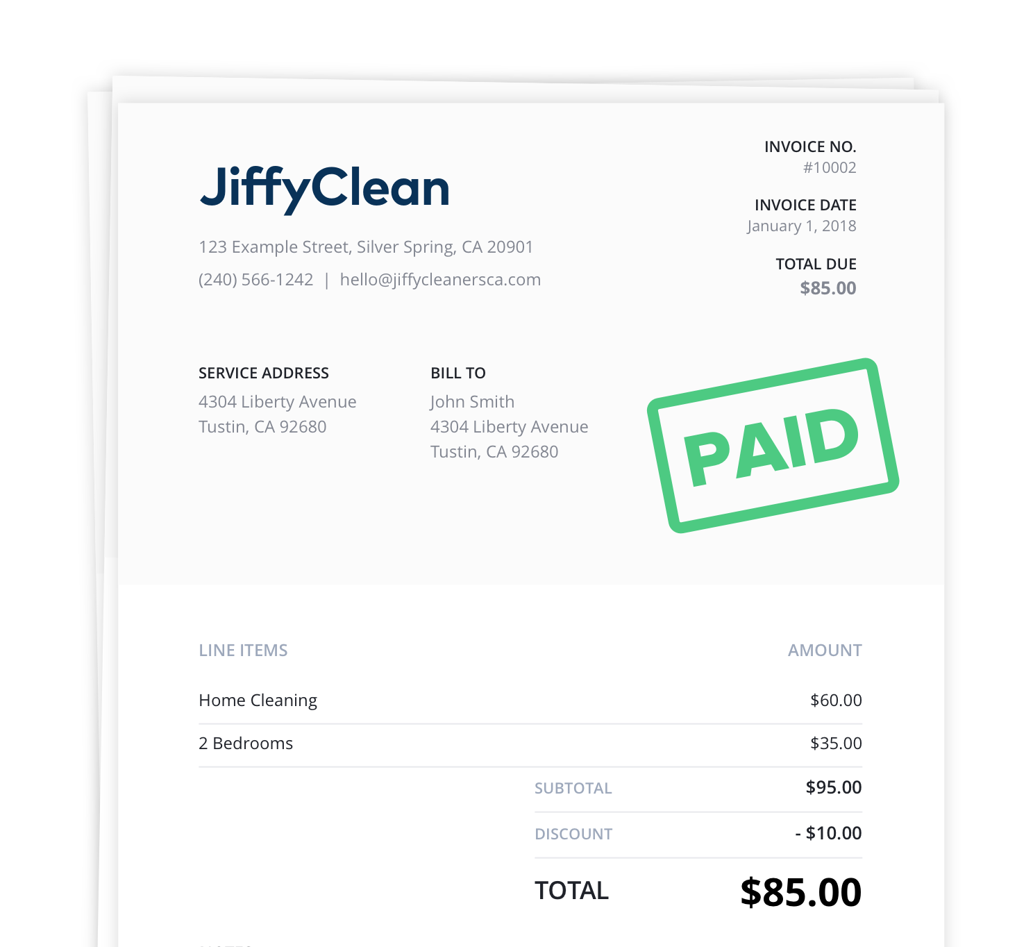 Branded invoices for cleaning services